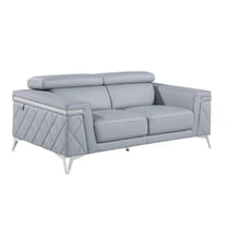 70 in. Leather Loveseat, Light Blue & Metallic Silver