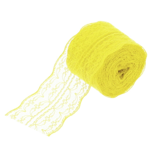 Unique Bargains 1.8' Wide 11 Yard Lace Ribbon Floral Pattern Light Yellow Lace Trim Ribbon for Gift Wrapping, Wedding Decor