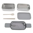 thumbnail image 4 of Bento Box de acero inoxidable 304, apto para microondas, con palillos y cuchara, contenedor de almuerzo de doble capa para trabajo de adultos, dos divisiones, 4 of 14