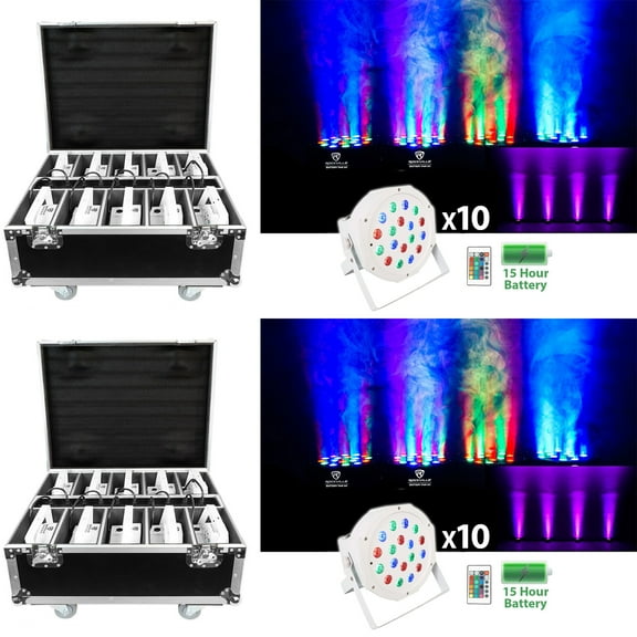 2 Rockville BATTERY PAR PACK 50 WHITE 20) Rechargeable Wash Lights Charging Case