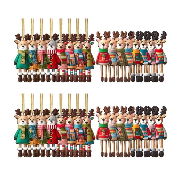 32 Pcs 2D Flat Cute Christmas Reindeer Ornaments, 4.72 inch Colorful Wooden Hanging Decorations for Xmas Tree, Wall, Fireplace Home Decor
