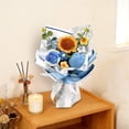 thumbnail image 4 of Hand Knitted Blue Rose & Sunflower Bouquet - 35cm/13.78in Crochet Flower Arrangement, Unique Home Decor Gift (Blue & White), 4 of 6