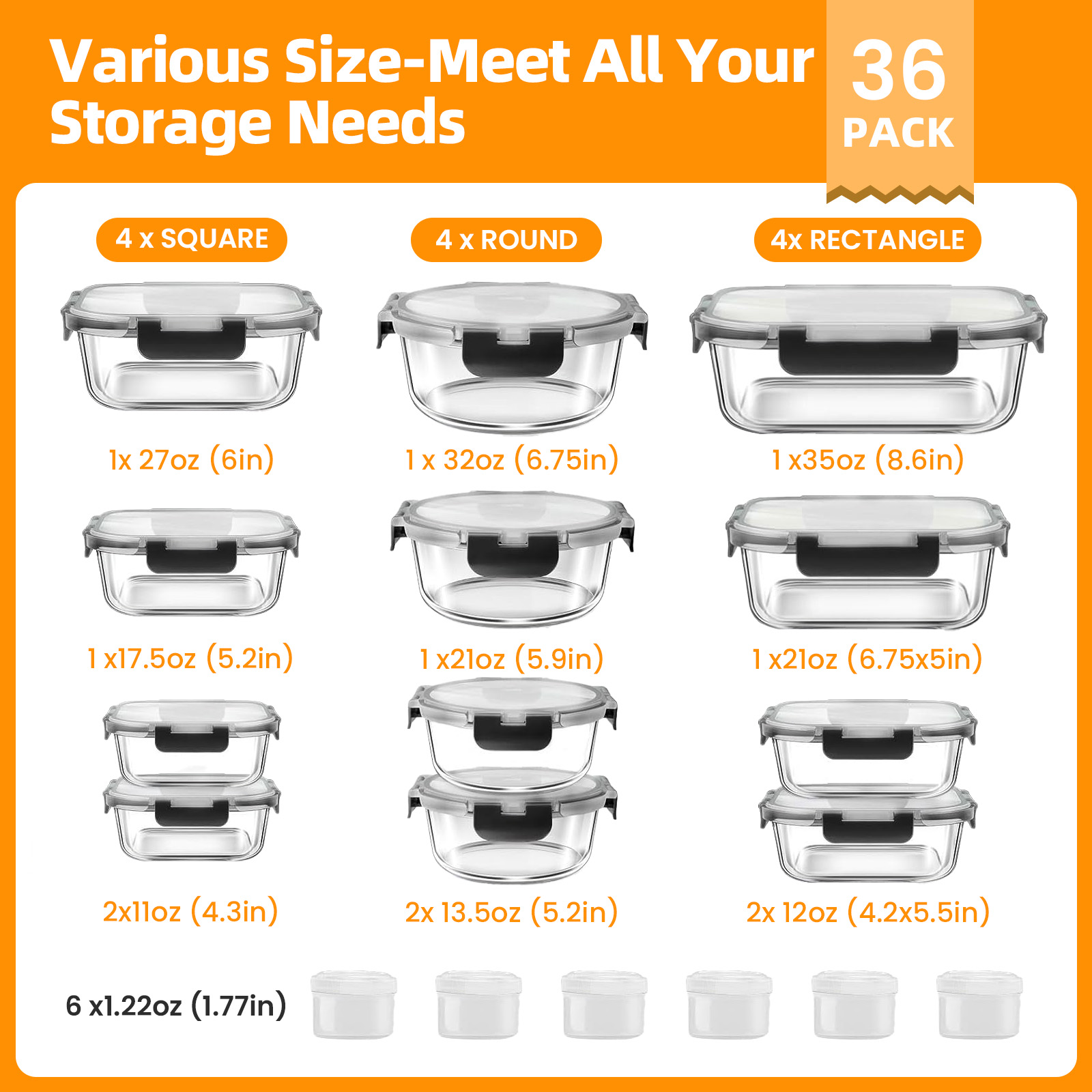 DARZU 36-Piece Glass Food Storage Containers with Lids photo 2