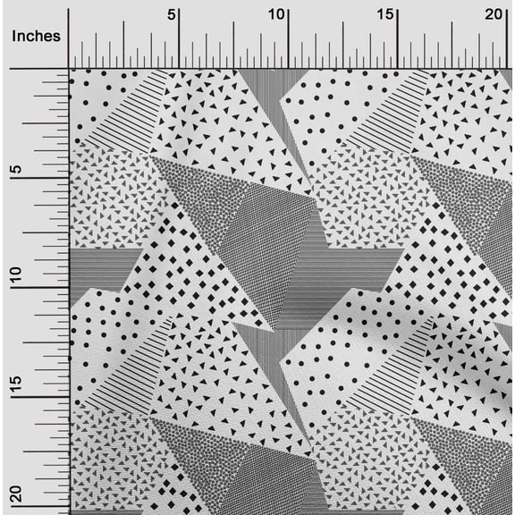 oneOone Polyester Lycra White Fabric Dot|Check & Triangle Geometric Dress Material Fabric Print Fabric By The Yard 56 Inch Wide