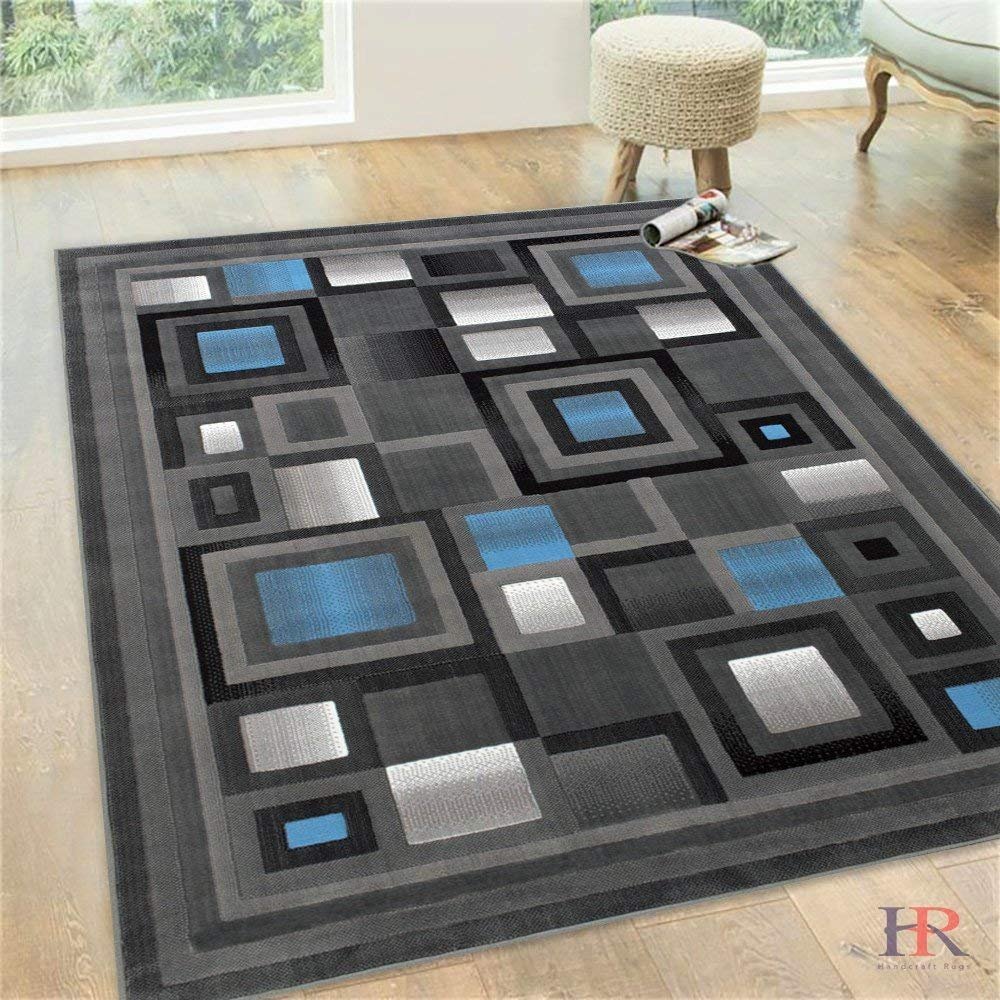 Handcraft Rugs Blue/Silver/Gray Abstract Geometric Modern Squares