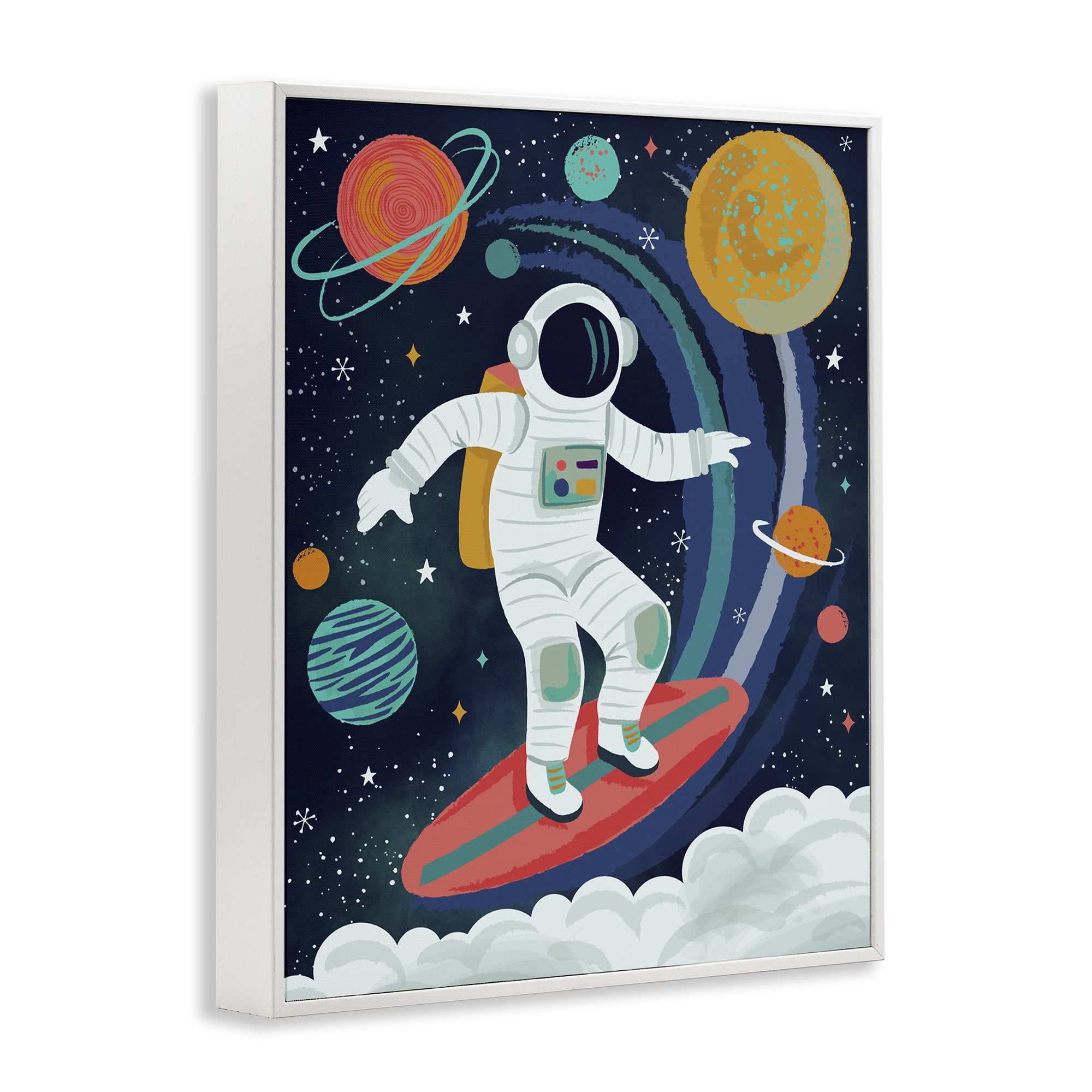 Stupell Industries Surfing Astronaut Beyond Space White Framed Giclee Art, design by Lisa Perry Whitebutton