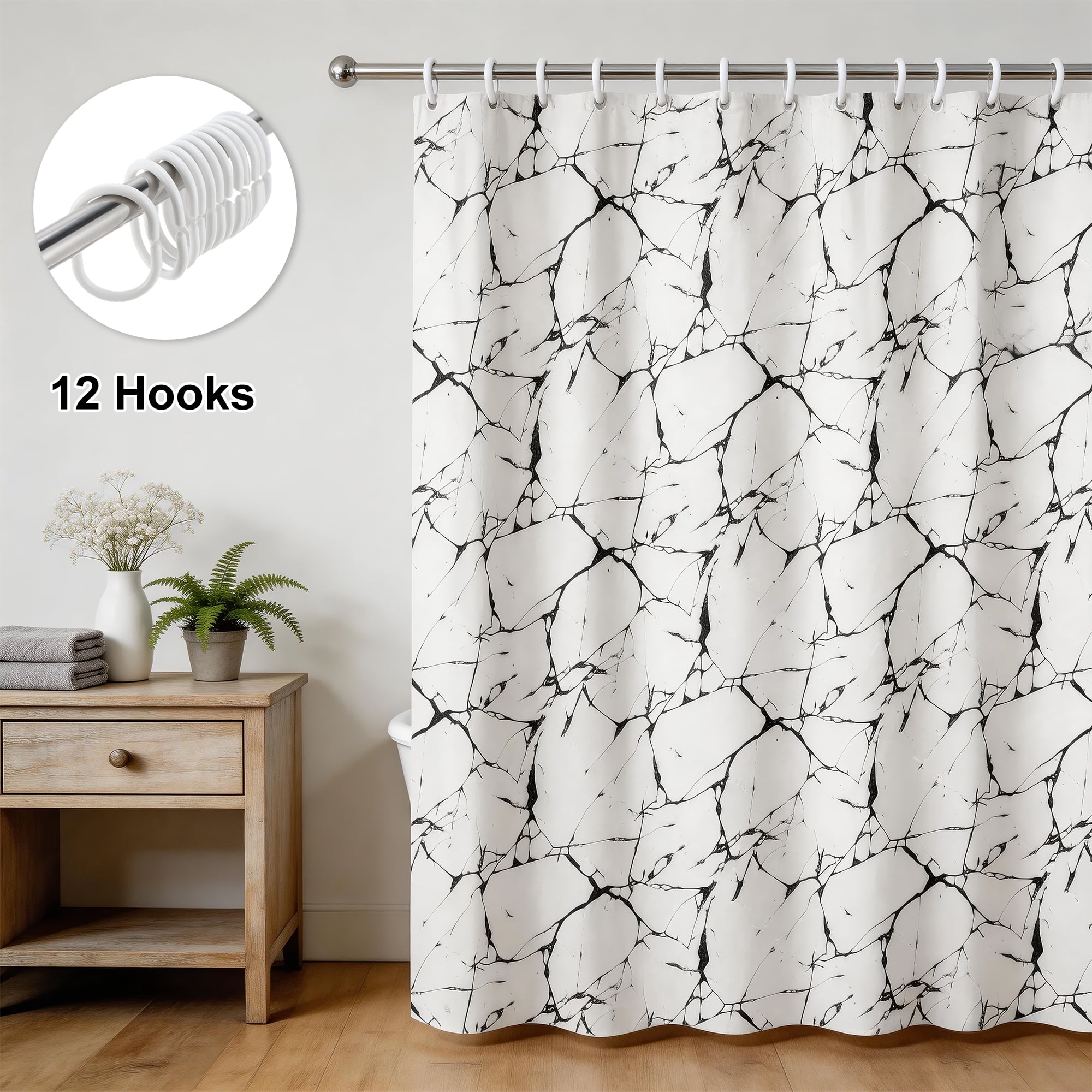 Unique Bargains Marble Pattern Shower Curtain 70.87x70.87 Inches White and Black