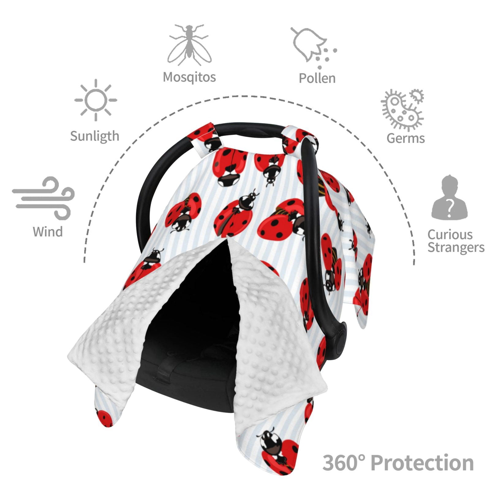 Car Seat Cover Baby - Ladybug On Blue Stripes Breathable Infant Car Seat Cover for Baby Carseat, Lightweight Comfort Baby Essentials Must Haves Newborn Stuff for Girl Boy