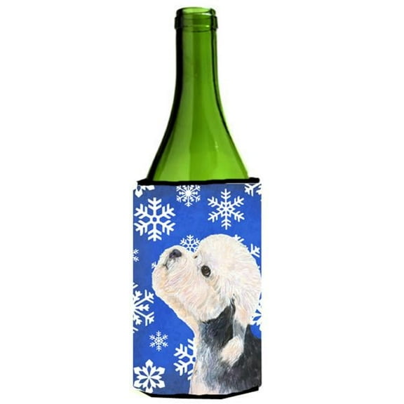 Dandie Dinmont Terrier Winter Snowflakes Holiday Wine bottle sleeve Hugger 24 oz.