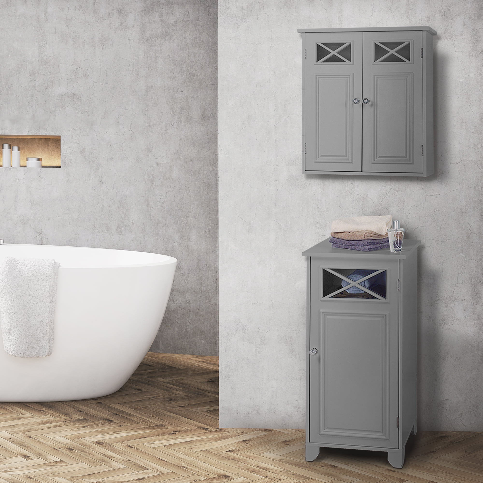 Elegant Home Fashions Dawson Contemporary Wooden Removable Hanging Storage Cabinet with Two Doors for Bathrooms, Vanities, Hallways, Gray, 7" x 20" x 24"