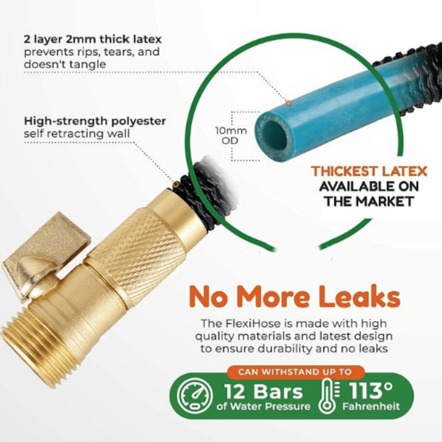 Flexi Hose with 8 Function Nozzle, 25FT - Lightweight Expandable Garden Hose, No-Kink Flexibility, 3/4 Inch Solid Brass Fittings and Double Latex Core