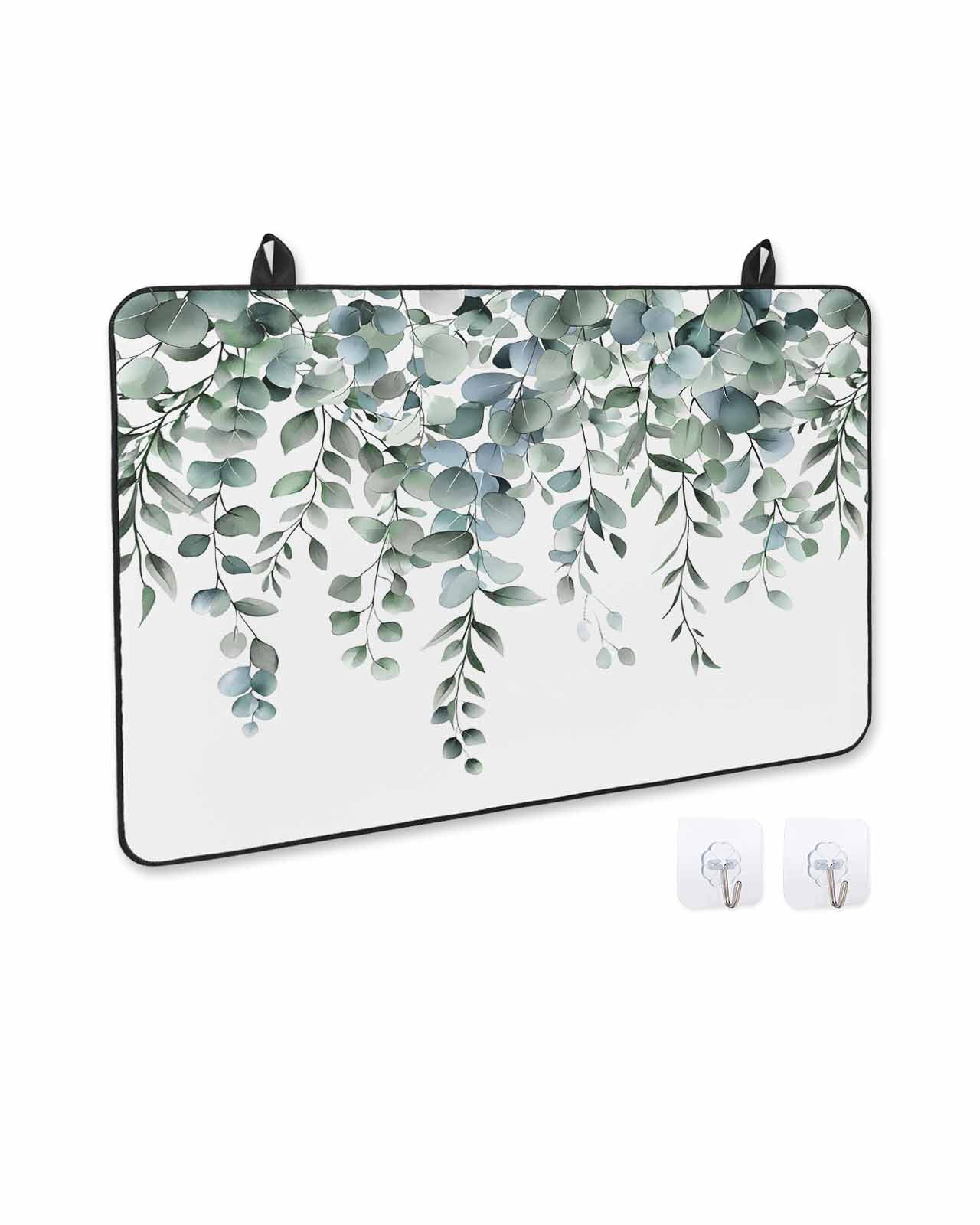 nqOlkjepod Large Induction Cooktop Protector Mat 36"x21", Green Eucalyptus Leaves Stove Top Covers for Electric Stove, Summer Botanical Watercolor Stove Burner Cover Mats, Glass Top Stove Cover