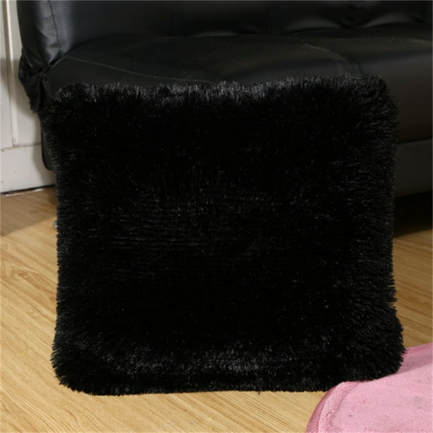 Thick Plush Wool Throw Pillow Covers 16x16 Inch Cream Soft Decorative Cushion Cover for Sofa Bedroom Pillow Shell -1 pc,Black