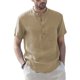 thumbnail image 1 of Txlixc Camisa con cuello levantado y botones para hombre, manga corta, color sólido, uso diario, ropa de calle informal, tops para hombre Txlixc Casual, 1 of 6