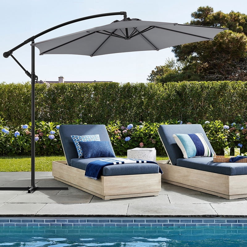 Simenmax 9.8FT Offset Cantilever Patio Umbrella, Heavy Duty Outdoor Hanging Market Umbrella with Crank Lift for Backyard, Pool, Garden, Deck (Gray)