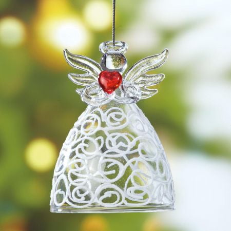 Blown Glass Hanging - Glass Angel With Heart- Blown Glass Angel Hanging Ornamnet