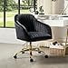 thumbnail image 3 of HULALA HOME Chaise de Bureau en Velours pour la Maison, Chaise de Travail d'Ordinateur Moderne et Mignonne, Chaise de Coiffeuse Pivotante Réglable en Hauteur pour Femmes, Filles (Base Dorée, Noir), 3 of 4