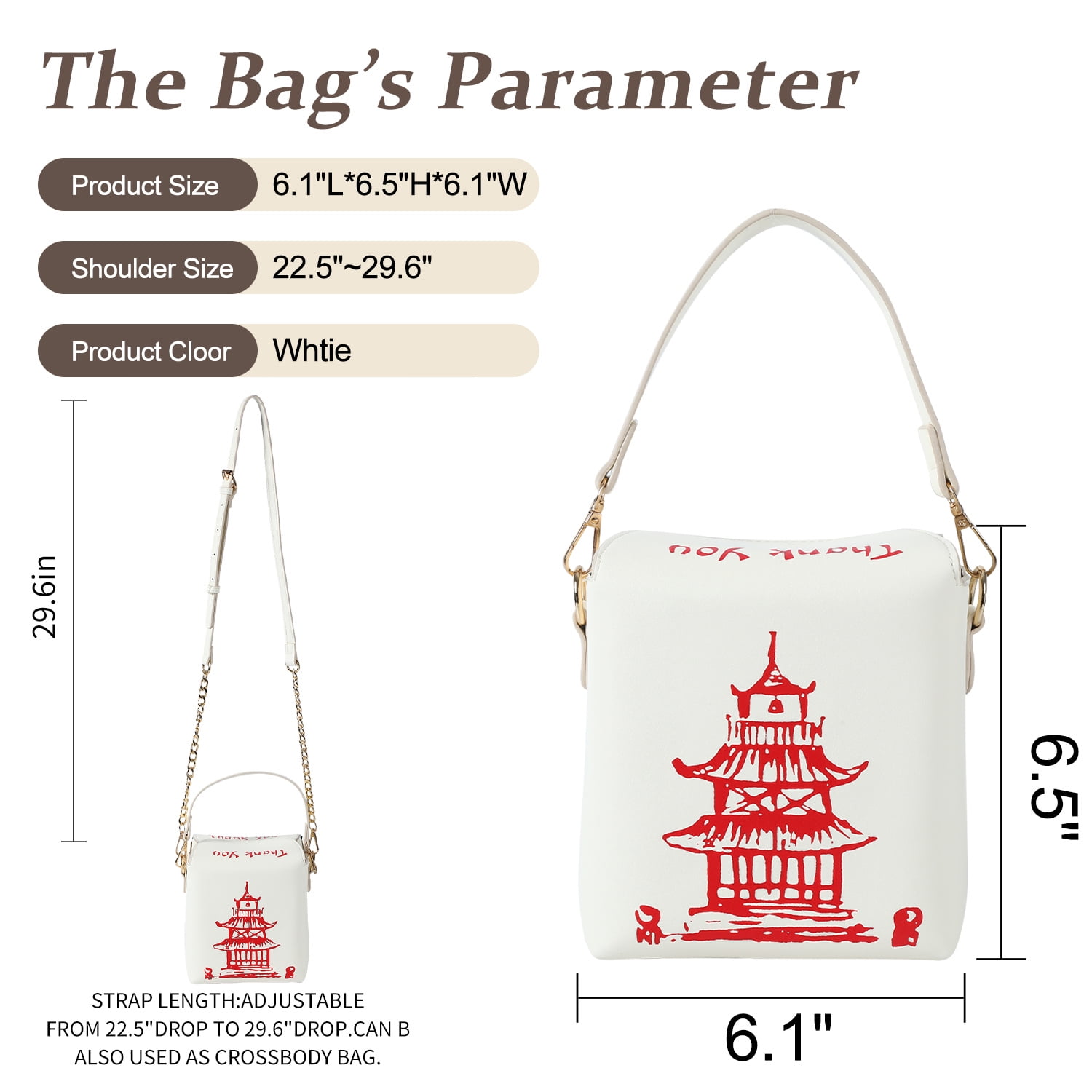Chinese Takeout Box Bag Totes Crossbody Bags for Women Trendy Crossbody Purse with 2 Chain Straps