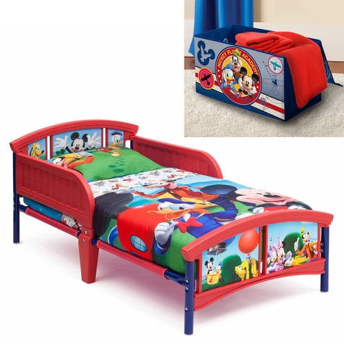 Disney Mickey Mouse Toddler Bed with BONUS Collapsible Toy Box - Walmart.com - Walmart.com