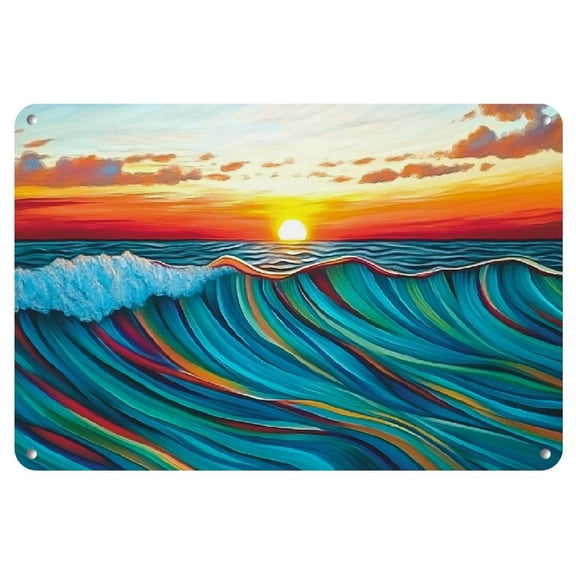 Evening Waves Iron Wall Art, 8x12 inches - Frameless Ocean Scene Painting for Home Decor, Perfect for Room Decor