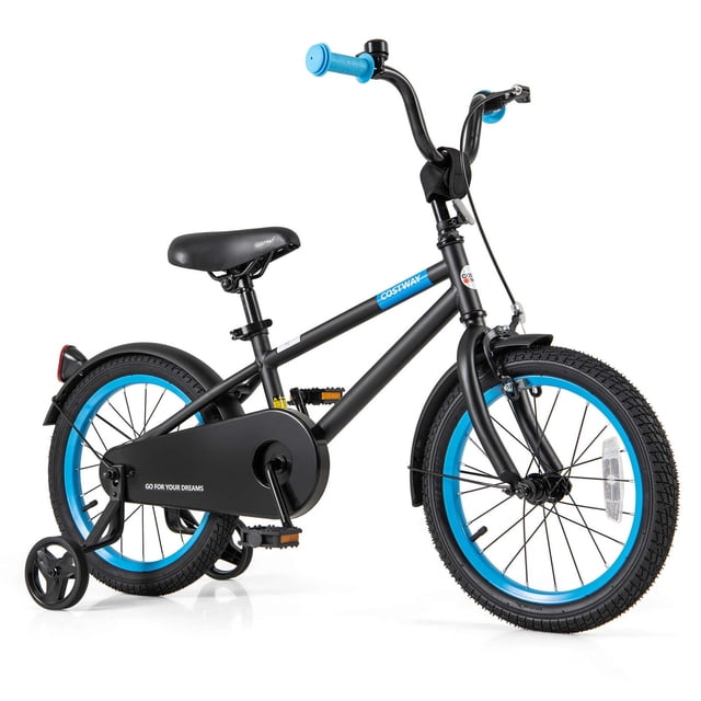 Costway Bicicleta para niños con sillín ajustable, manillar, ruedas de entrenamiento extraíbles, freno de mano, color negro