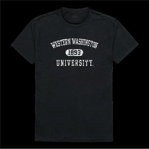 Western Washington University Vikings Distressed Arch College T-Shirt, Black - Large