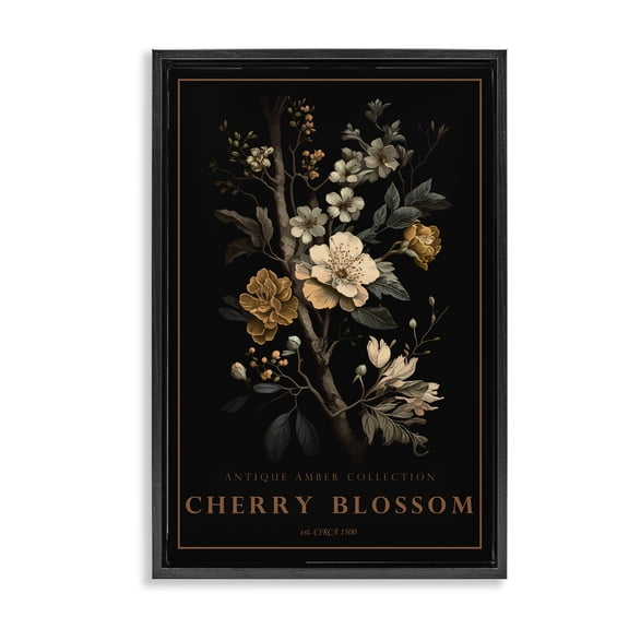 Stupell Industries Glam Antique Cherry Blossom Light Black Floating Frame Canvas Art, 17 x 25, by Chris Giampietro