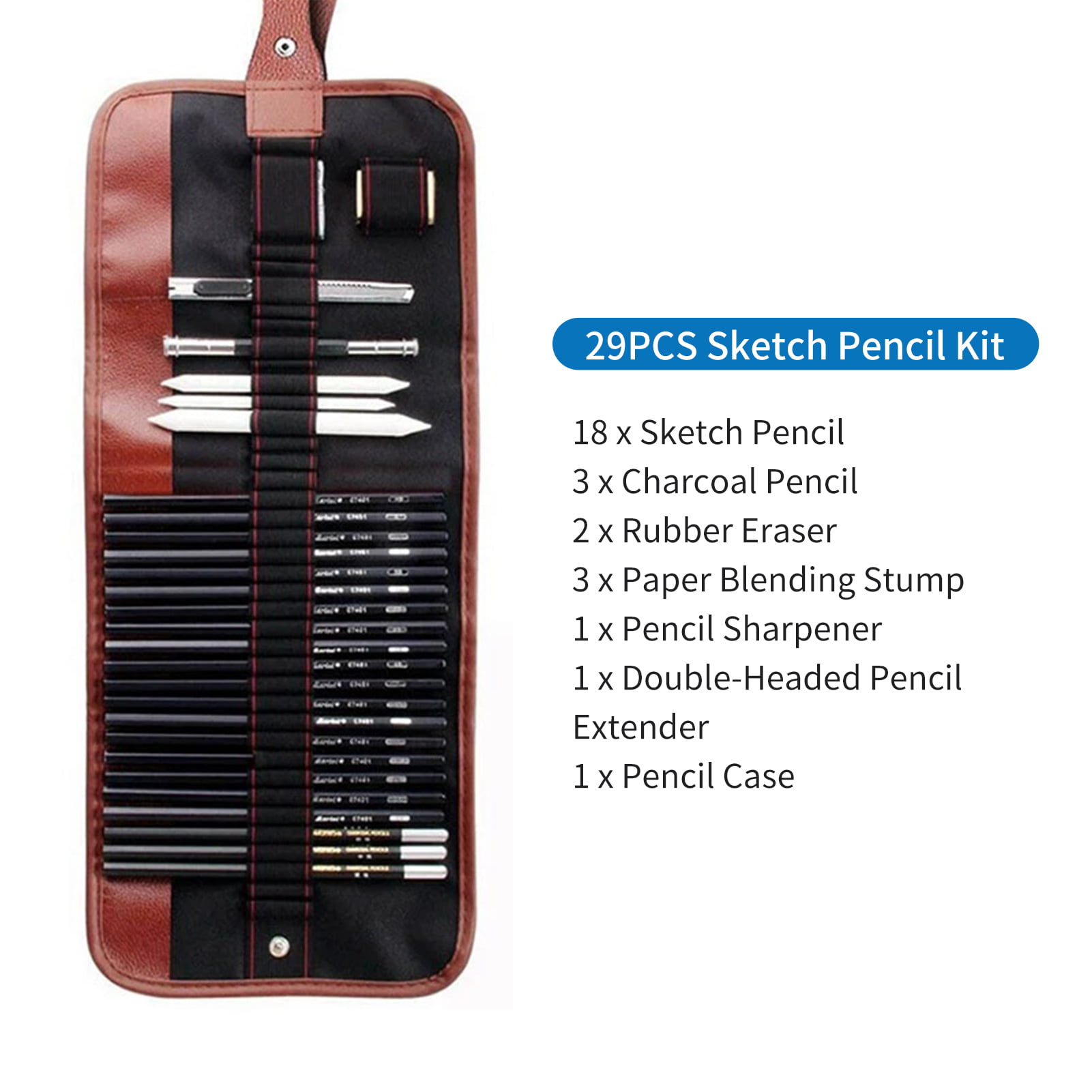 36pcs Sketching Set Adult Art Painting Charcoal Pencil Zipper Bag