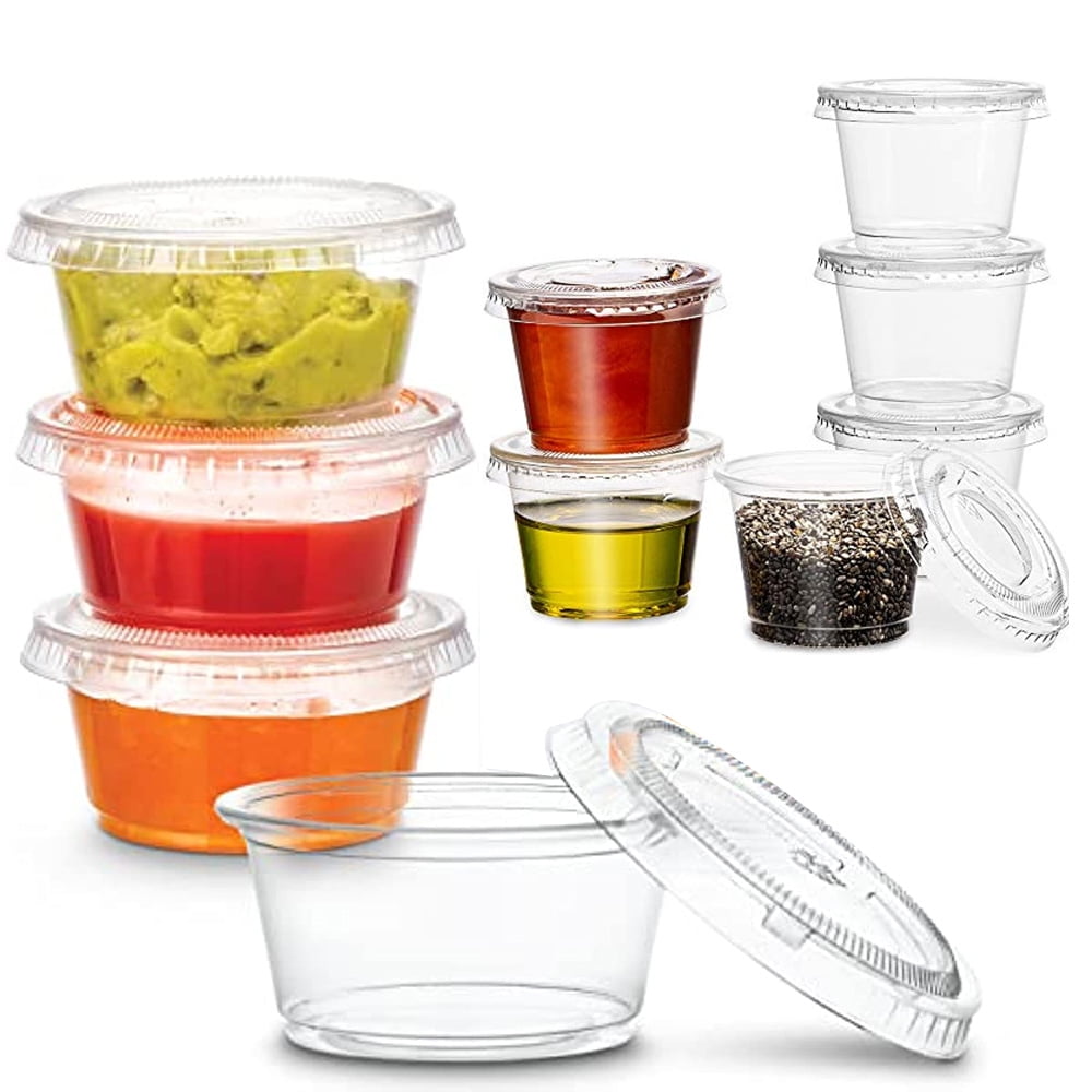 FICUCUSO 100 Sets - 1 oz Jello Shot Cups Condiment Containers Disposable  Souffle Cups 1oz-100sets with lids