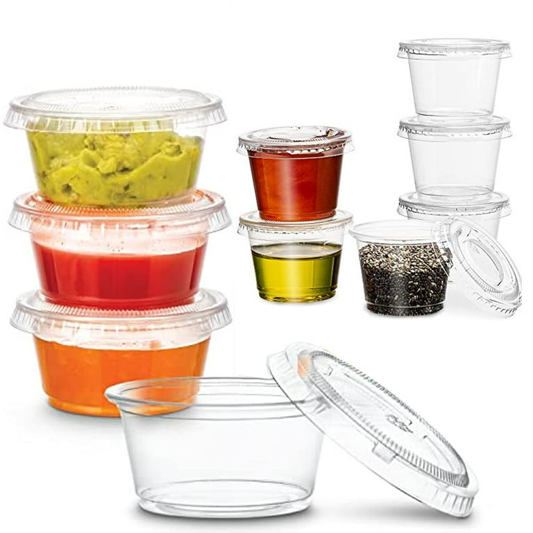 Clear Disposable Plastic Portion Cups With Lids (100 Sets - 1 Oz