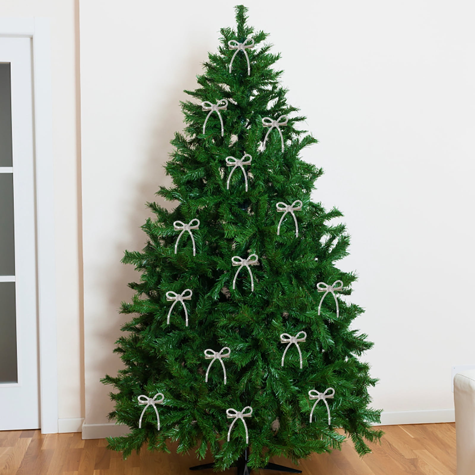 24 Pcs Glitter Christmas Bows Ornaments with Clip Metal Shiny Christmas Tree Decorations Bows for Wreath Garland Xmas Party Decorations Wedding Baby Shower Home Indoor Outdoor