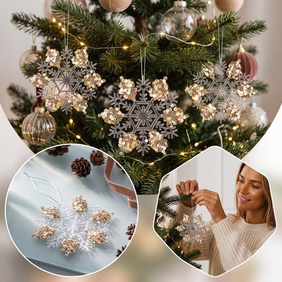 Qjidjing Christmas Tree Ornaments, Hanging Transparent Acrylic Snowflake Sequin Pendants, for Xmas Party, Home Window, Indoor Wall Decor
