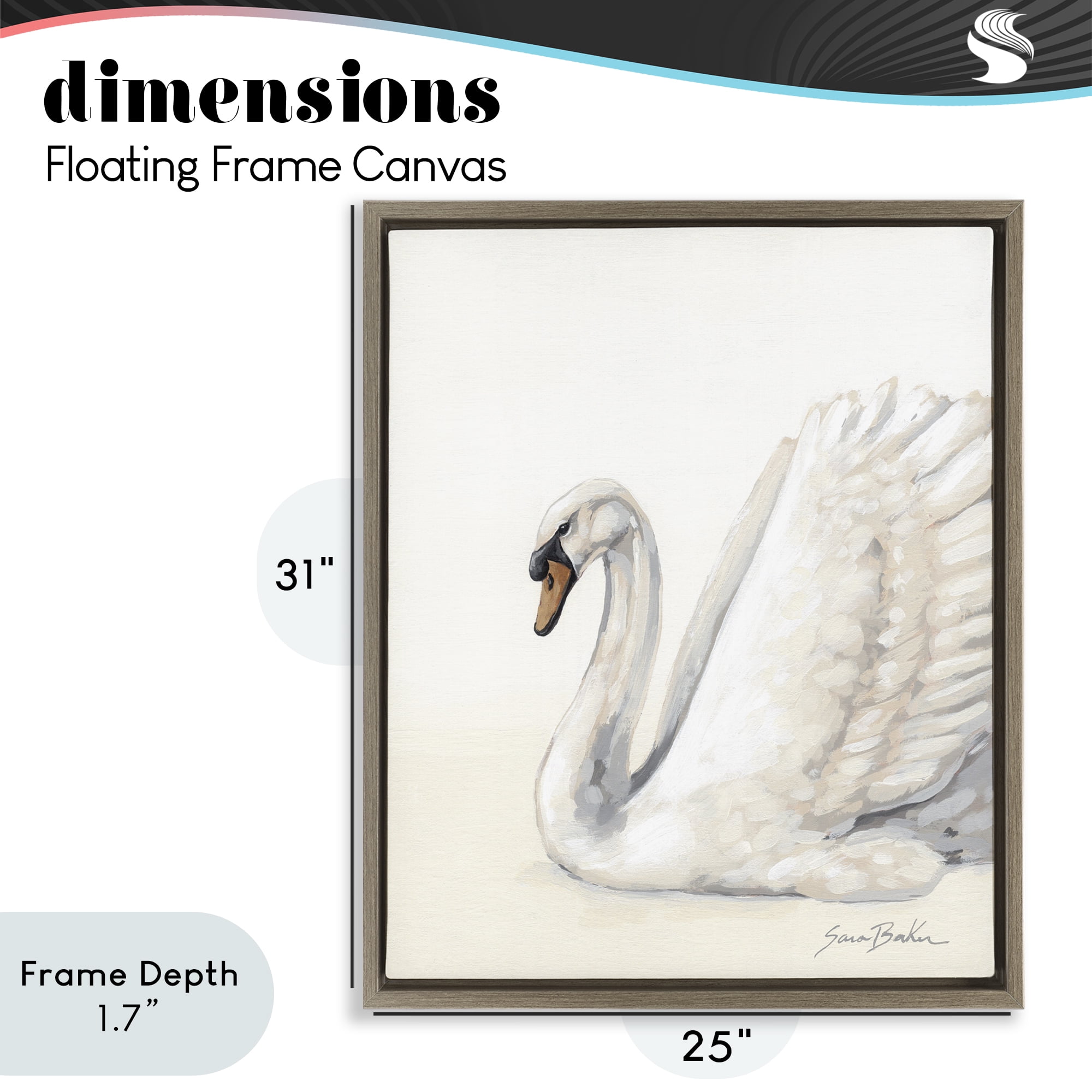 Stupell Industries White Swan in Repose Brown Framed Floater Canvas Wall Art, design by Sara Baker