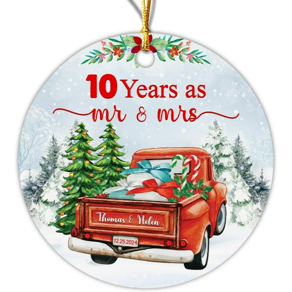 Wedding Anniversary As Mr & Mrs Christmas Ornament, Personalized Happy Married Anniversary Ornament, Custom Red Truck Ornament Christmas 2025, Gift for Husband Wife Married, Parents Xmas Décor 0nUH8s