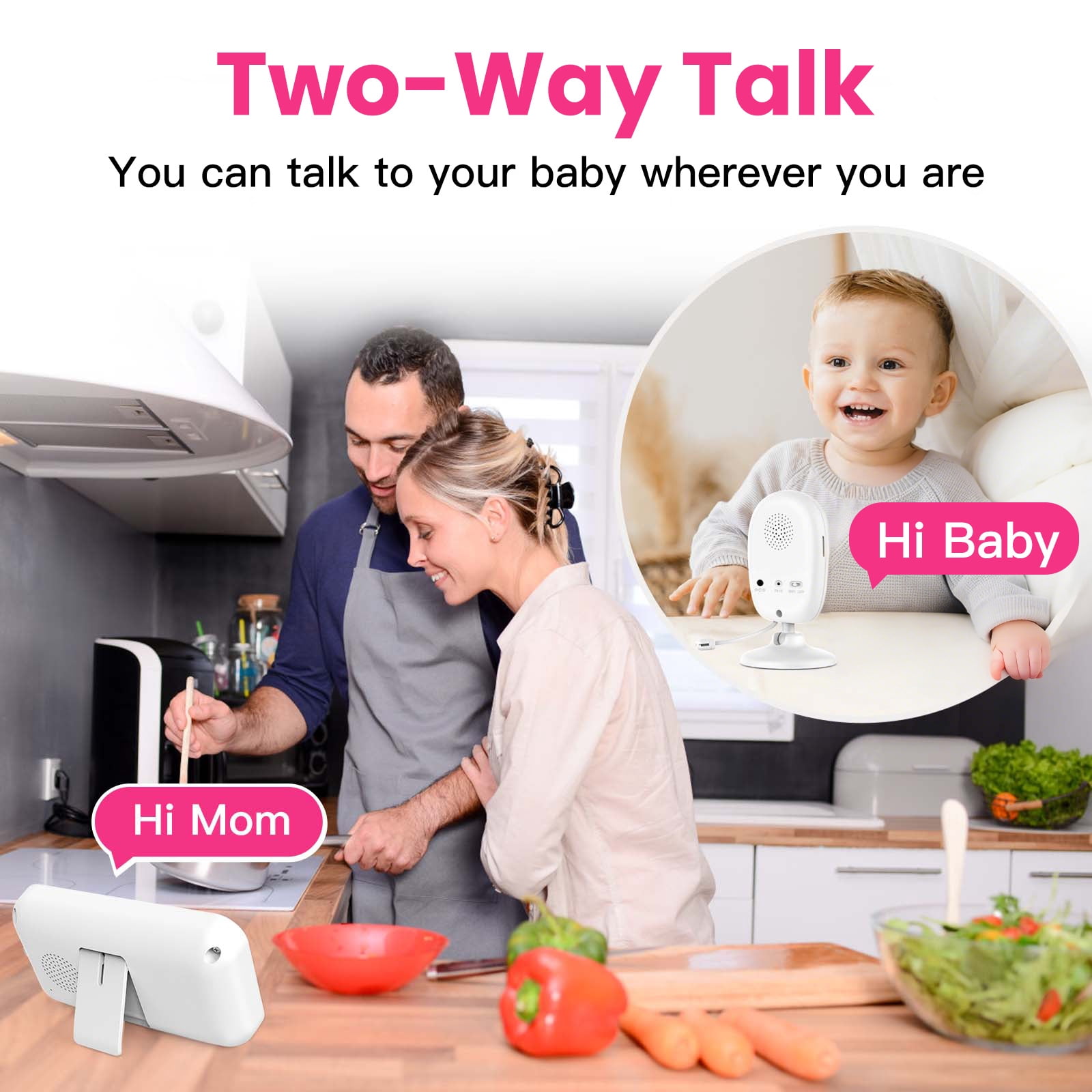 Simyke Smart Video Baby Monitor, 2.8" Display & 1080p Camera, WiFi/No WiFi Modes, Cry Detection, 2-Way Talk, VOX, 2500mAh Battery, Family Sharing