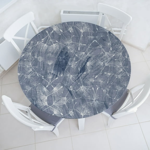Ambesonne Springtime Fitted Round Tablecloth, Tropical Dandelion Boho, 45"- 56" Diameter, Purpleblue and Ceil Blue