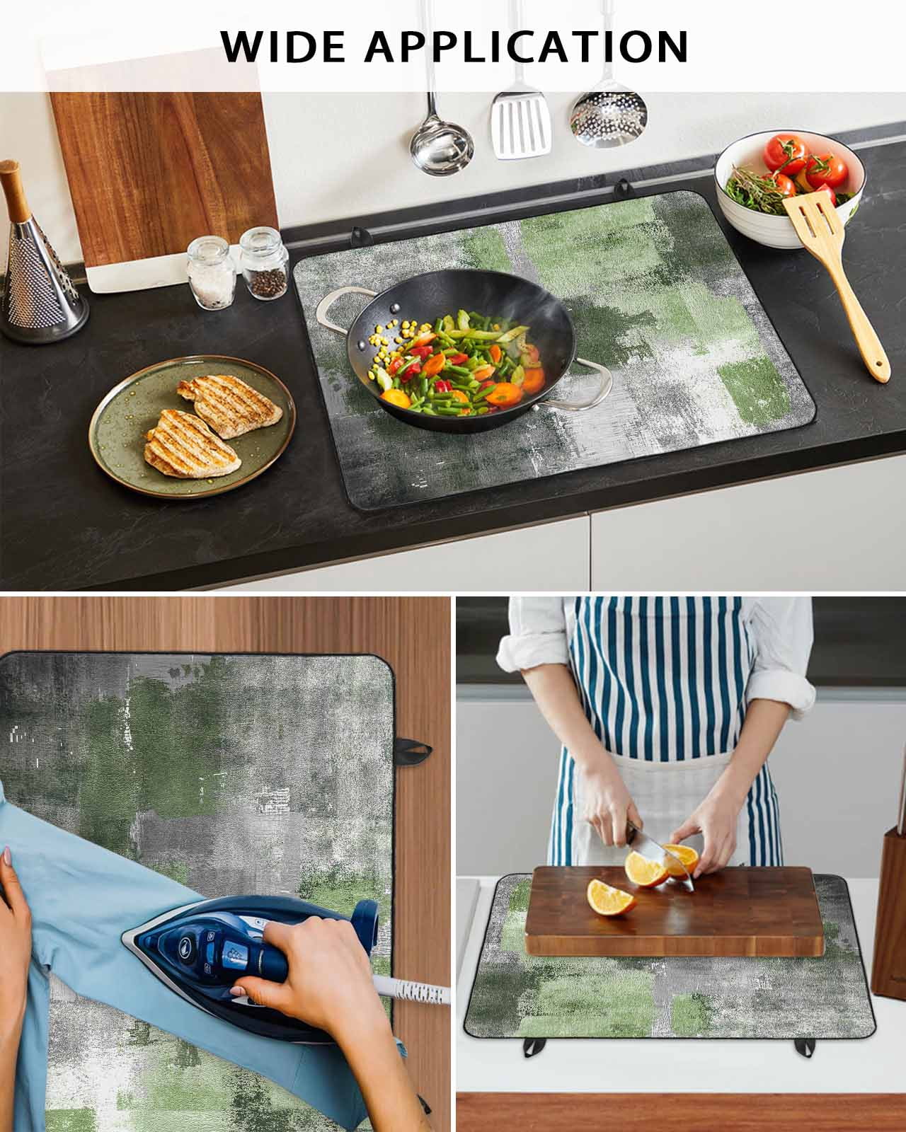 nqOlkjepod Large Induction Cooktop Protector Mat 36"x21", Sage Green Grey Stove Top Covers for Electric Stove, Modern Oil Painted Abstract Art Aesthetics Stove Burner Cover Mats Stove Cover