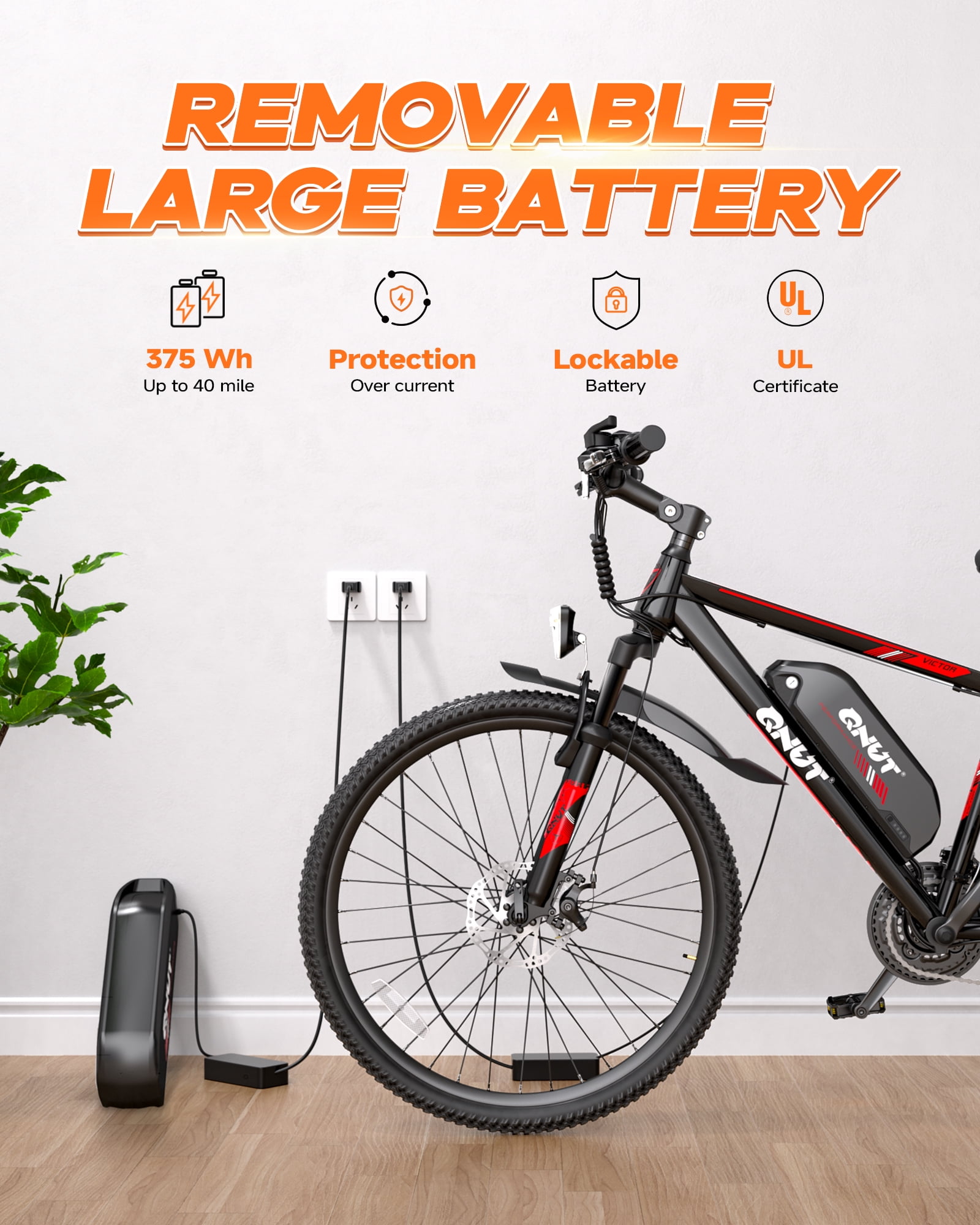 QNUT Full Aluminum Electric Bike for Adults & Teens, Peak 750W, Upgraded Adjustable Handlebars, 21-Speed Commuter E-Bike with Dual Disc Brakes, 40-Mile Range, for mountain & Commuter (Black-Red)