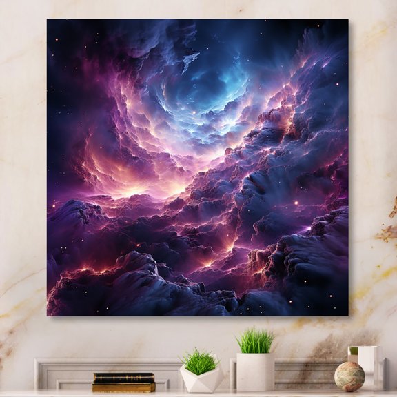 Designart "Purple Teal Fractal Interstellar Dreams" Abstract Metal Wall Art Prints