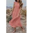 thumbnail image 2 of Women's Flutter Sleeve Smocked Midi Dress V Neck Casual Tiered Dresses with Pockets, 2 of 6