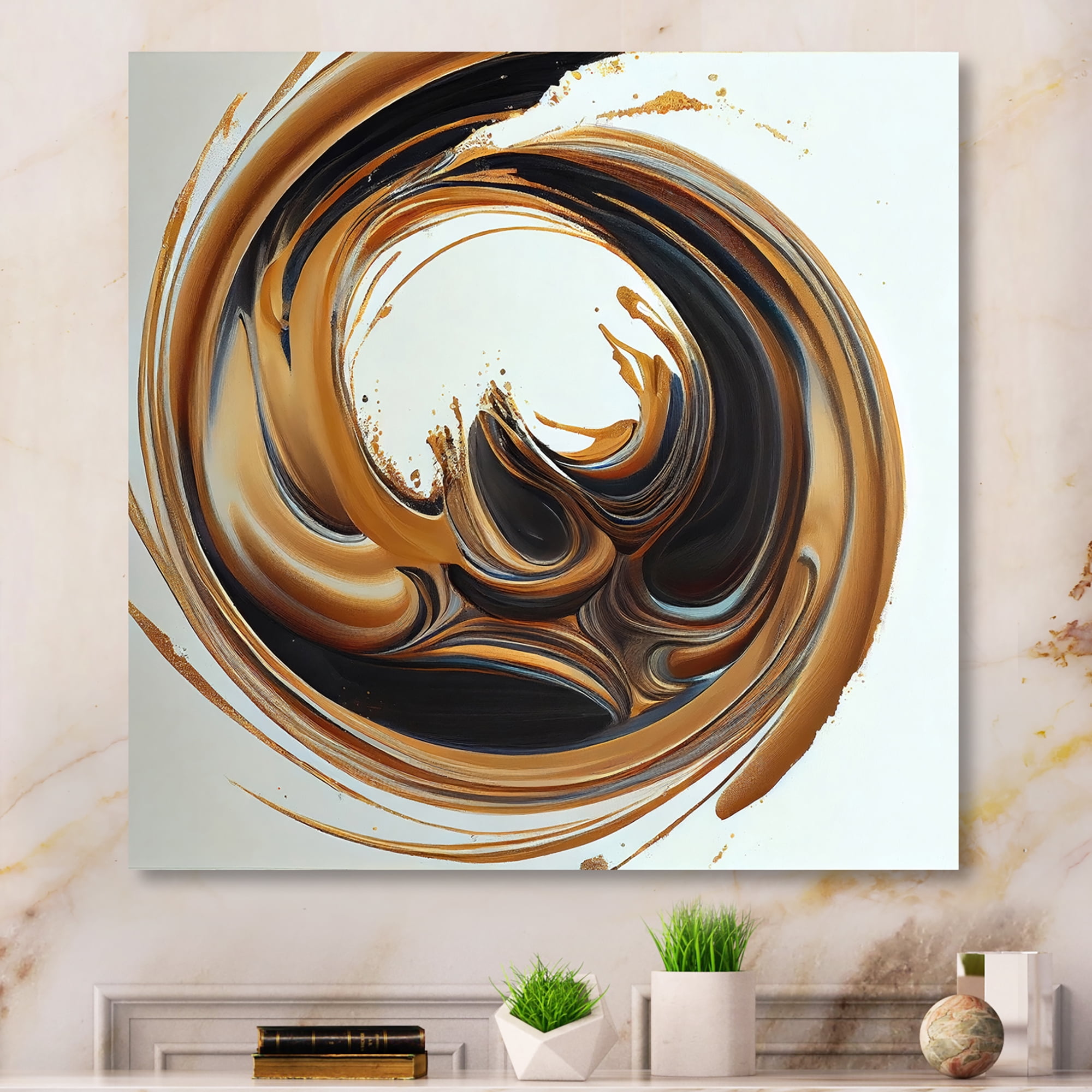 Designart Black And Gold Swirl II Canvas Wall Art