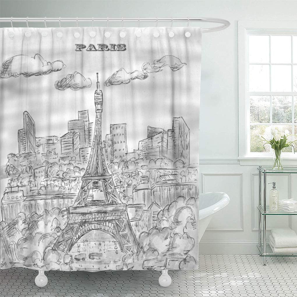 CYNLON France Paris Bathroom Decor Bath Shower Curtain 66x72 inch