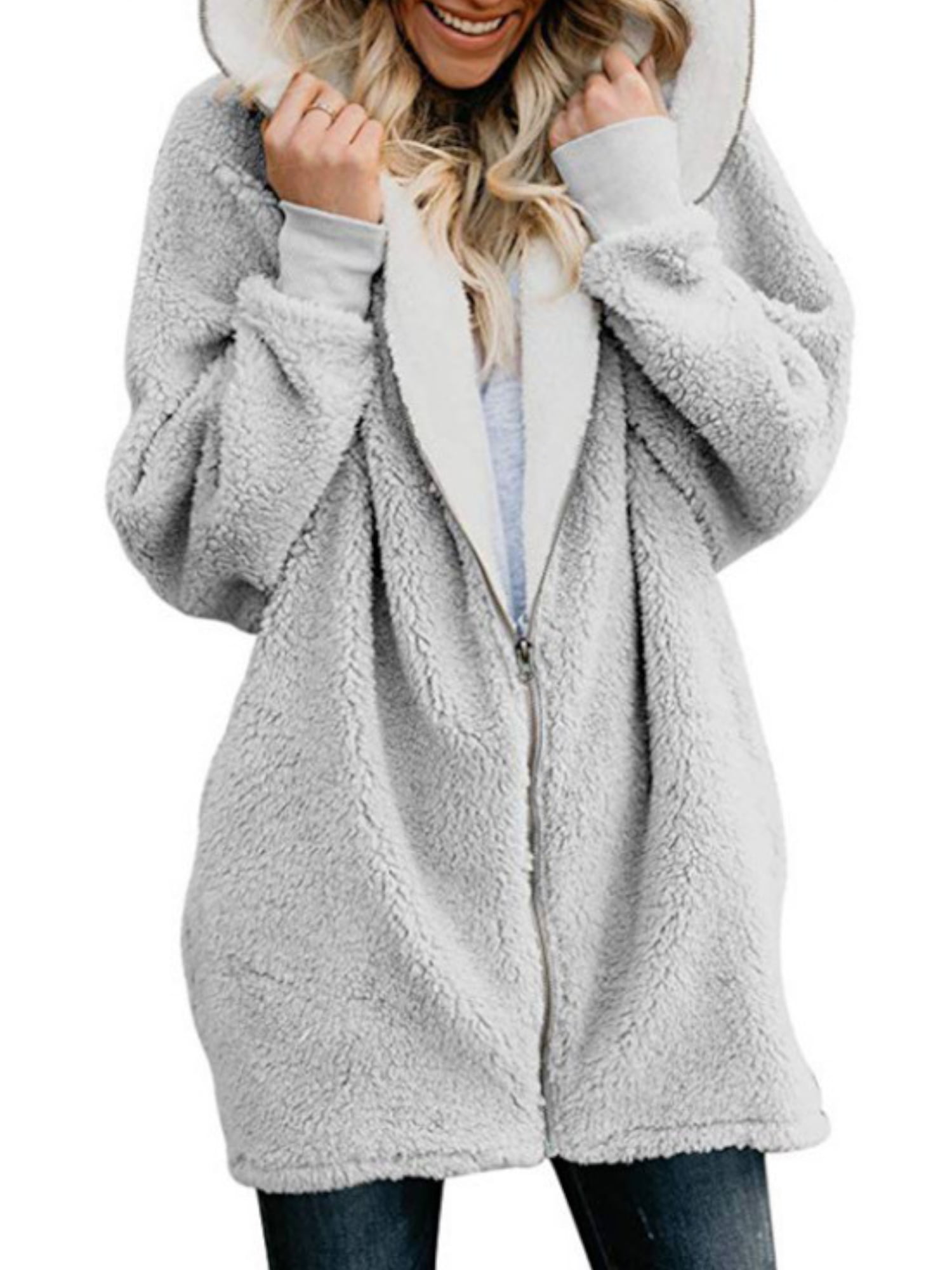 Fluffy Pullover Women Winter Cardigan Sweatshirt Coat Hooded Jumper Hoodie Fur