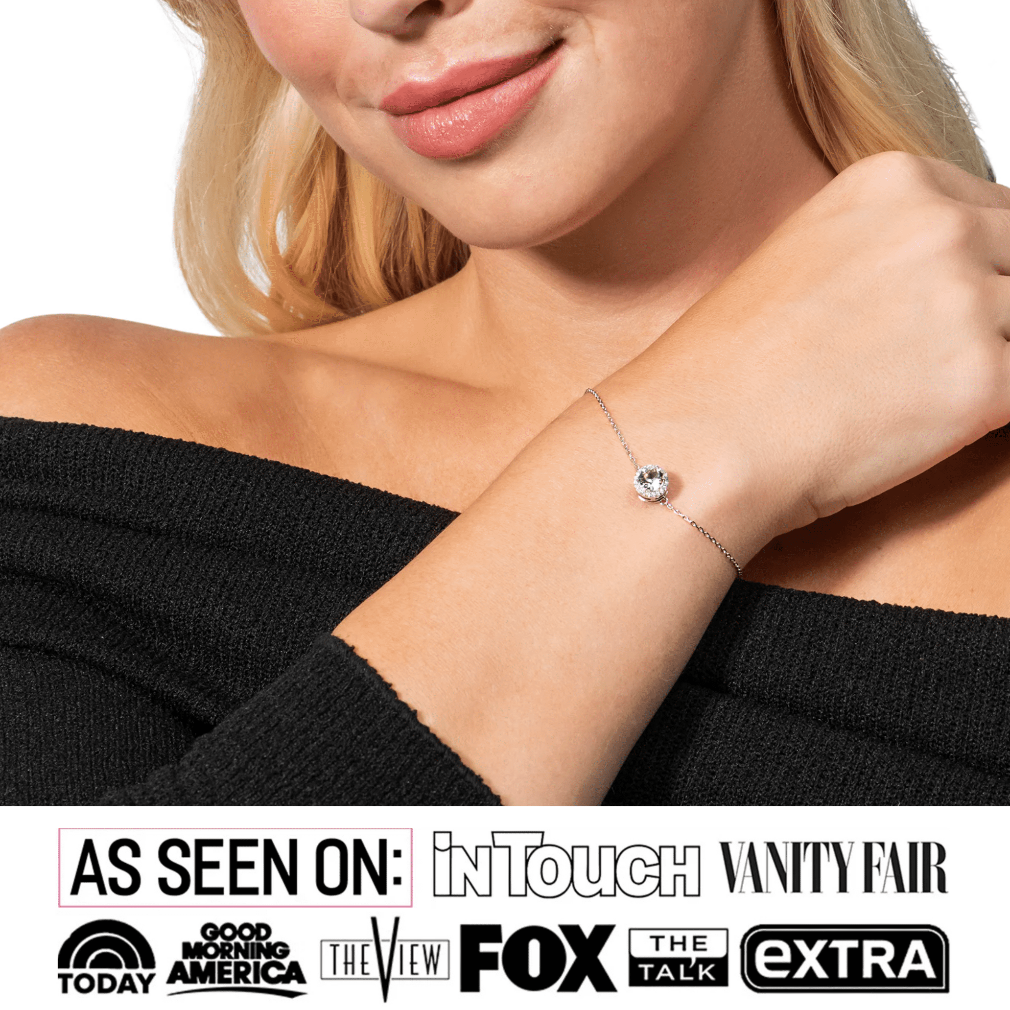 Cate & Chloe Blake 18k White Gold Plated Halo Chain Bracelet with Swarovski Crystals Gift for Women