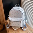 thumbnail image 3 of Floral School Backpack, PU Leather Waterproof Backpack with Pendant, Heavy Duty Mini Bookbag for Travel Work College, Sky, 3 of 10