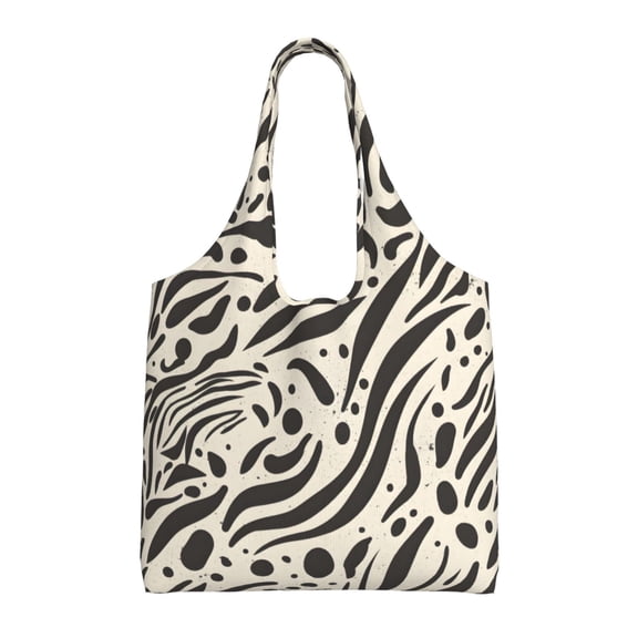 Single Shoulder Commuter Canvas Bag Large Capacity Can Be Carried Or Shoulder Storage For Daily Shopping Trips Zebra Skin Print Style Saddlebrown_1
