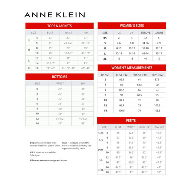 Anne Klein Plus Size Chart