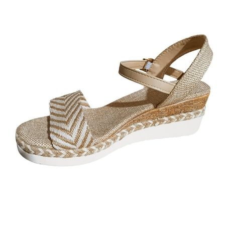 

Women Sandals Ladies Fashion Summer Cloth Open Toe Buckle Wedge Heel Grass Bottom Shoes For Woman Size 9