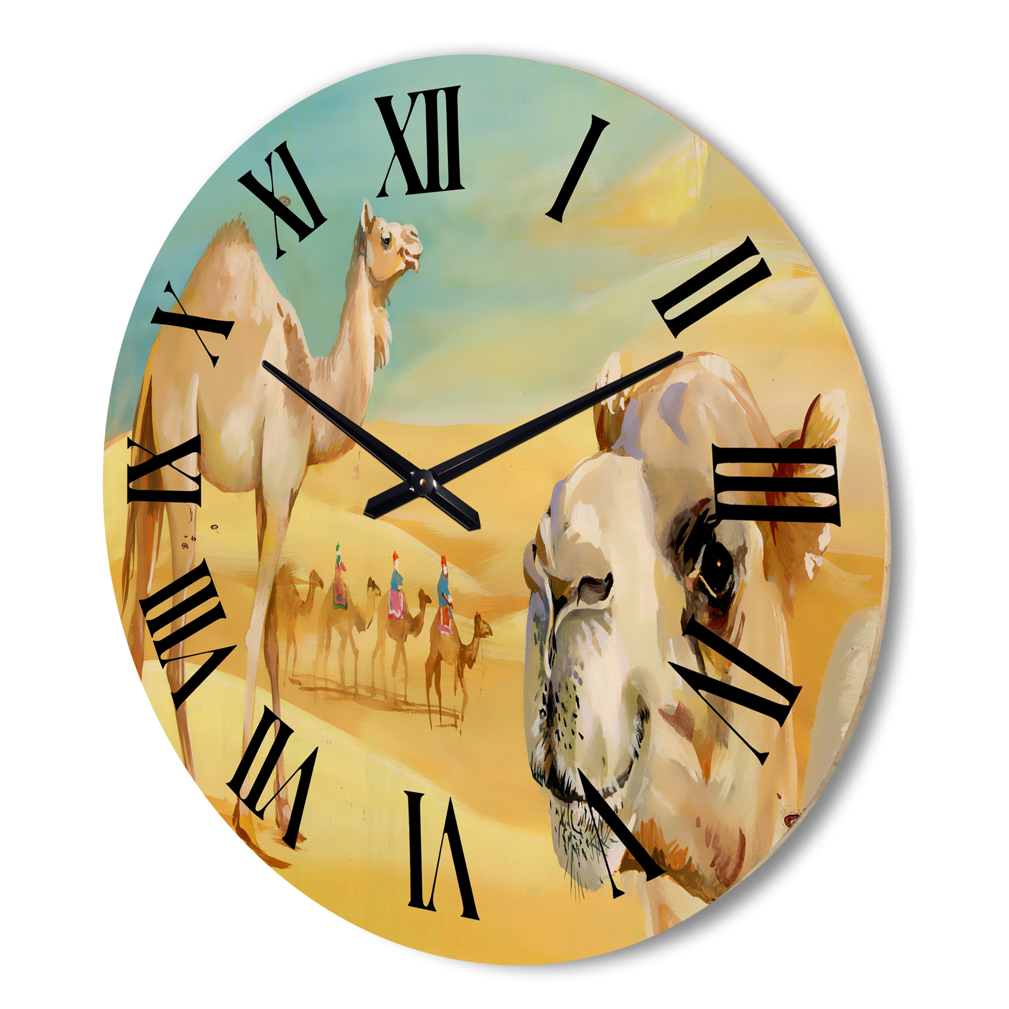 Designart 'Camels In Wild Desert II' Farmhouse Wood Wall Clock