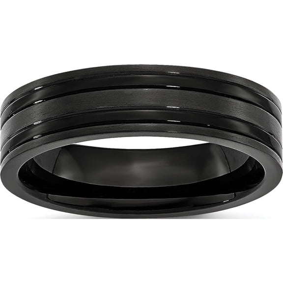 Titanium Brushed And Polished Black Ip-Plated 6mm Grooved Band (Size 6) Made In China tb365-6